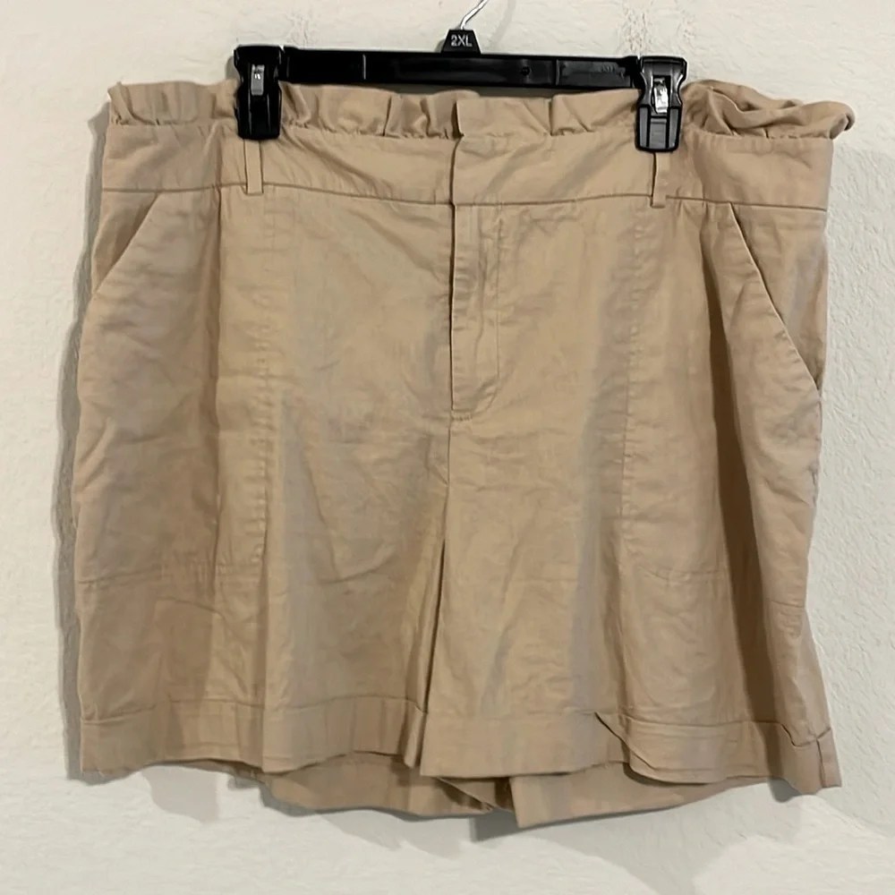 Ava + Viv Women Shorts Size 18 Khaki Cotton Linen Relax Fit High Waist Preppy